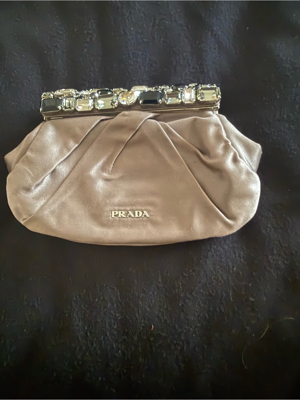 Prada Raso Satin Crystal Embellished Evening Clutch